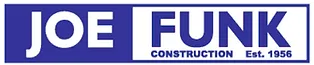 Joe Funk Construction logo, established 1956, blue and white design