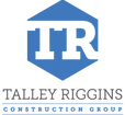 Talley Riggins Construction Group logo with blue hexagon TR emblem